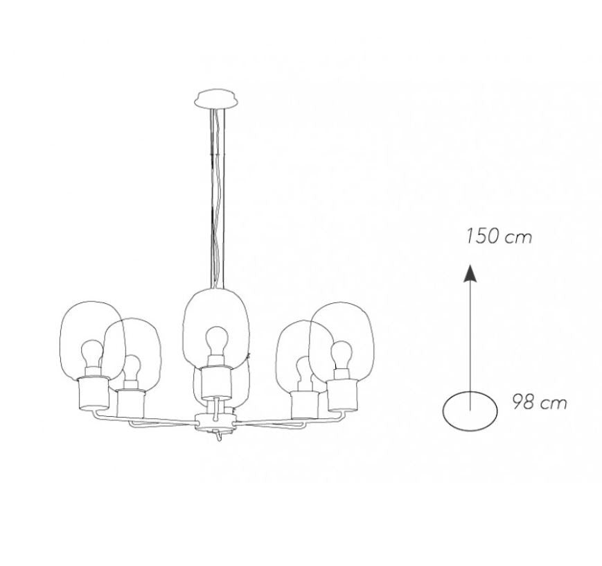 Sospensione 6 luci in vetro trasparente struttura metallo cromo 6XE27 non incl. FELLINI Sospensione 6 luci in vetro trasparente struttura metallo cromo 6XE27 non incl. FELLINI